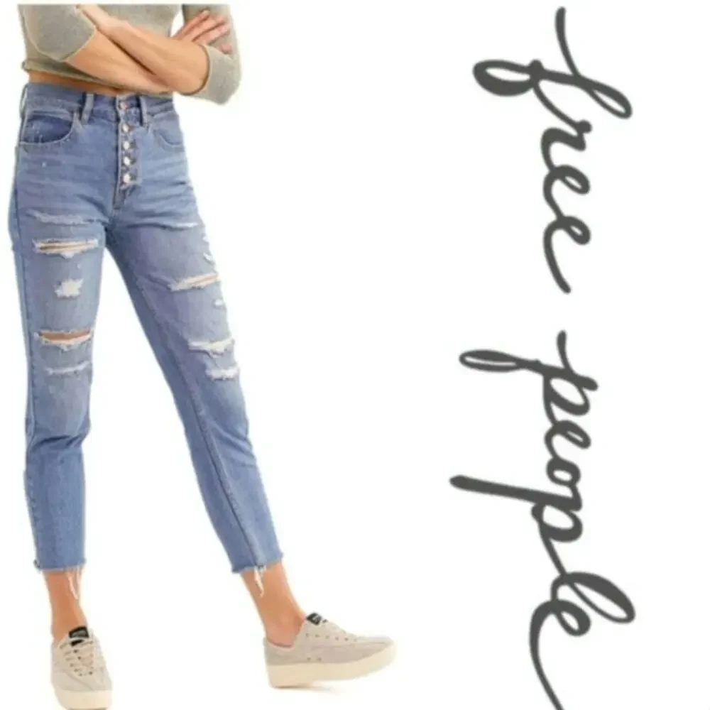 Free People Blossom Rigid Skinny Jeans OB901610 REGULAR HIGH RISE BUTTON FLY 25